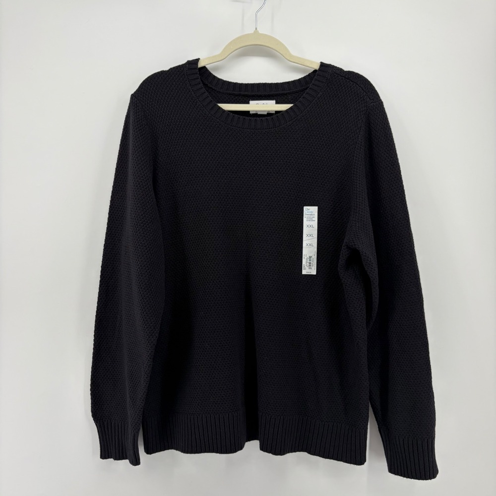 Croft & Barrow Womens XXL Black Sweater Textured Cotton Blend Crew Neck NEW